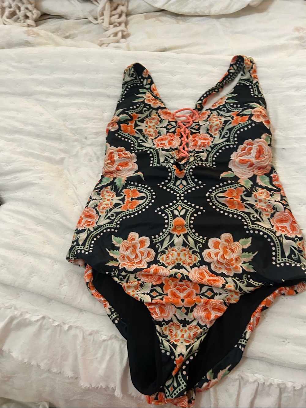 Becca Vintage Floral Print One-Up One-Piece Swimsuit OX ECU